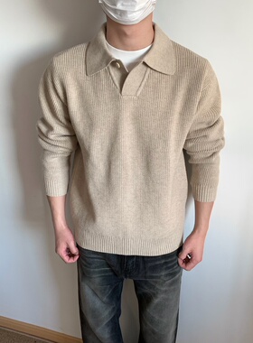 XANYP 秋冬美式海鸥领毛衣男纯色老钱风针织衫亨利领休闲内搭上衣