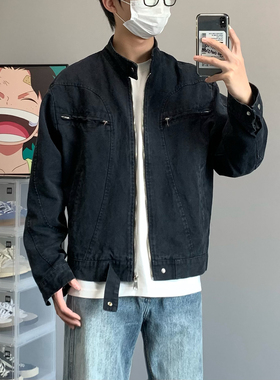 XANYP 美式复古短款哈灵顿立领外套男cleanfit水洗底特律工装夹克