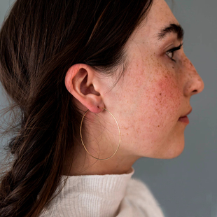 极细S925纯银大耳圈耳环防过敏14K包金超轻素圈夸张时尚 气质耳饰