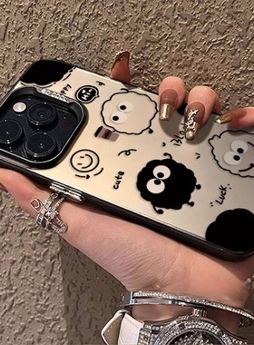 可爱煤球咖啡适用三星s24ultra手机壳s21fe新款s23+高级感a14/a23磨砂镭射a34情侣a52s/a53小众a71男女款硬壳