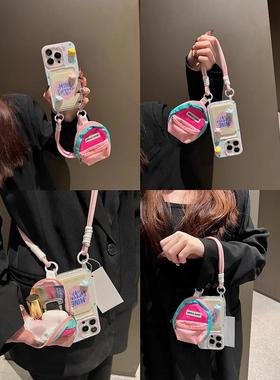 爱心立体星星书包适用三星s24ultra手机壳s23+/s21fe新款a05s卡包a14/a16可插卡a24斜挎绳a35防摔a52/a55