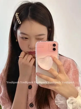 爱心渐变支架适用三星s24ultra手机壳s23+ins风苹果15promax/16plus全包12防摔xsmax