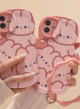 粉色满屏小兔适用三星s23+手机壳s20fe硅胶a42波浪边s22ultra可爱a73新款a54女款a51全包a32防摔软壳a20/a50s