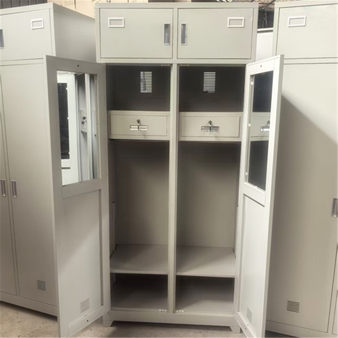 钢制衣柜四门柜子物品柜制式衣帽柜整理柜挂衣柜带镜子柜子内务柜