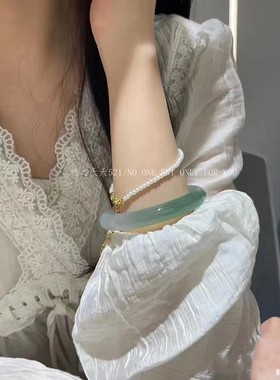 半山半水远山黛玉髓手镯女胖圆条半山半水玉镯蓝水绿复古玉髓