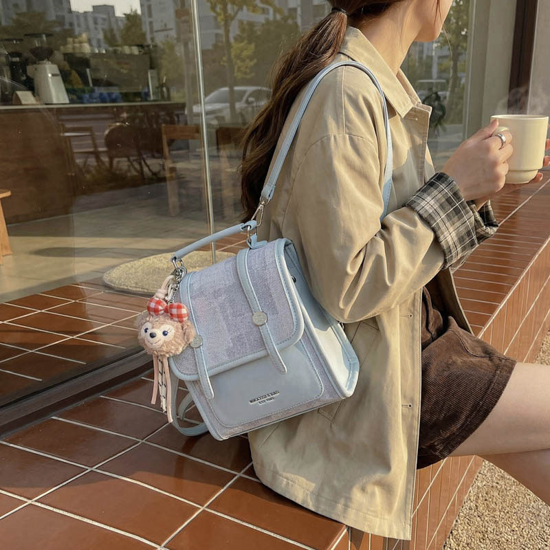 学院风复古印花韩版双肩包休闲百搭可单肩斜挎包通勤日常小背包包