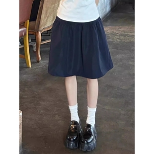 半身裙女春夏季 学院风百搭短款 高级感日系高腰a字短裙藏蓝色裙子