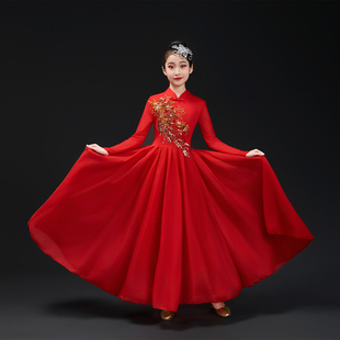儿童合唱服演出服万疆灯火里 中国开场我爱中国红色大摆裙舞蹈服