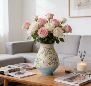 景德镇陶瓷花瓶手绘花卉花瓶水培插花客厅桌面装饰摆件居家鲜花瓶