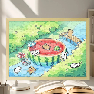 线条小狗木质拼图1000片高难度成人益智解压手工平图生日玩具礼物