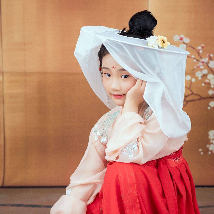 古风儿童斗笠幕篱帽小女孩唐代