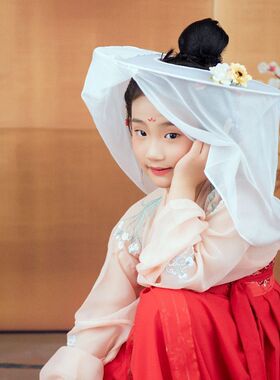 古风儿童斗笠幕篱帽小女孩唐代