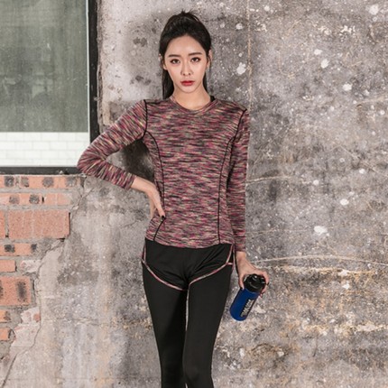 新款加绒长袖瑜伽服女秋冬跑步保暖速干弹力透气运动修身健身上衣