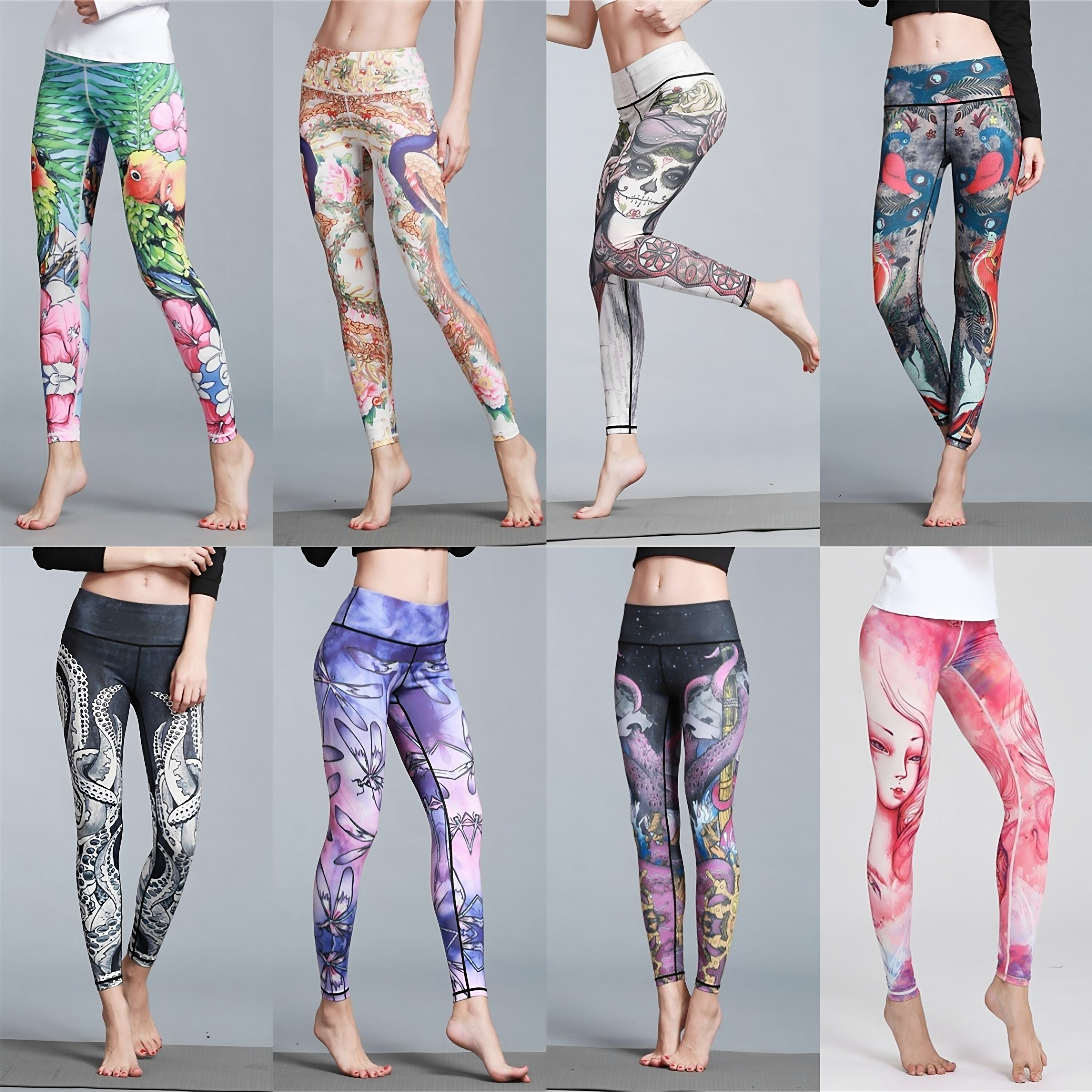 高腰瑜伽裤女印花弹力提臀显瘦紧身外穿运动彩色速干高腰健身长裤