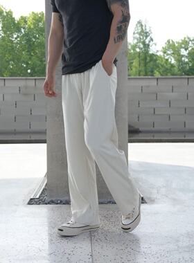 夏季薄款运动垂感弯刀长裤速干高弹阔腿裤透气宽松健身休闲裤子男