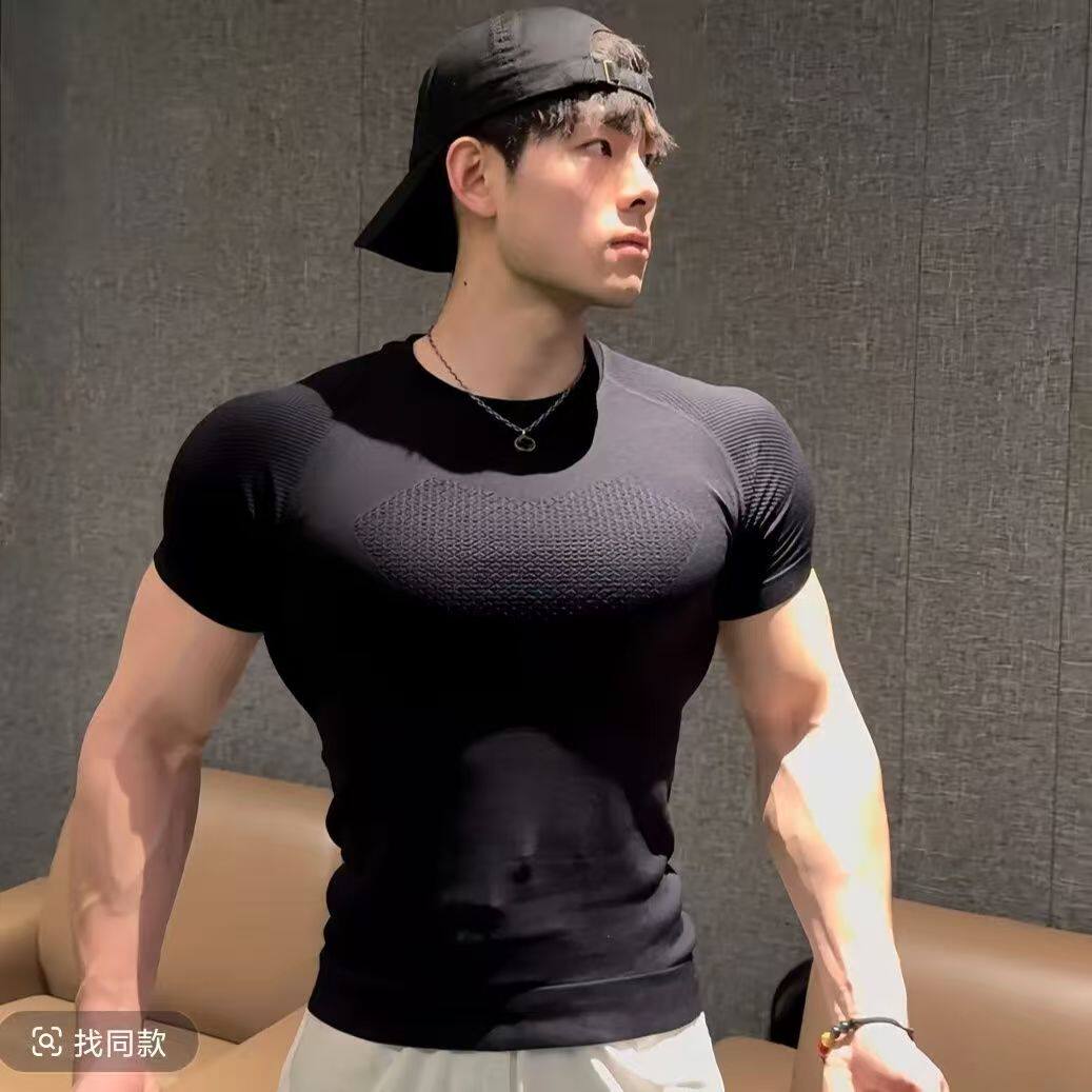 健身服运动骑行衣透气速干功能压缩T恤无缝短袖高品质健身衣男士