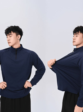 秋季克隆棉半门襟圆领修身休闲时尚显型健身运动高弹打底长T恤服