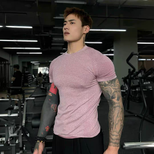 无缝提花短袖修身高弹肌肉健身男士兄弟训练圆领运动篮球T恤上衣