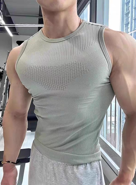 夏季运动健身无袖背心训练跑步透气无缝速干纯色坎肩男紧身训练衣
