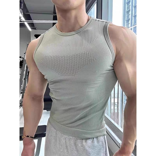 夏季运动健身无袖背心训练跑步透气无缝速干纯色坎肩男紧身训练衣