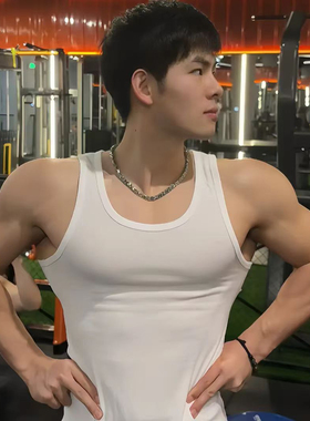 夏季男士户外百搭纯棉粗螺纹圆领无袖运动训练弹力修身纯色打底衫