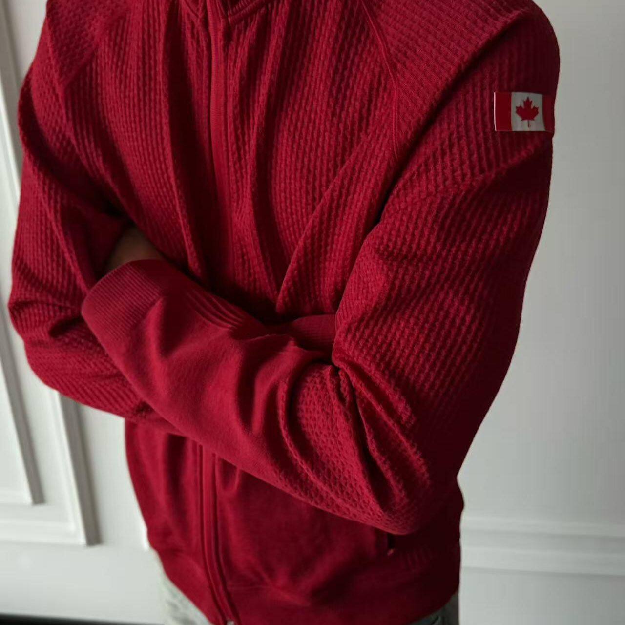 lu红色立领拉链健身卫衣男女修身显壮夹克户外休闲运动开衫外套潮