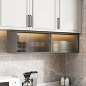 厨房小吊柜挂墙调料柜置物架轻奢玻璃门上翻储物柜子壁挂式 收纳柜