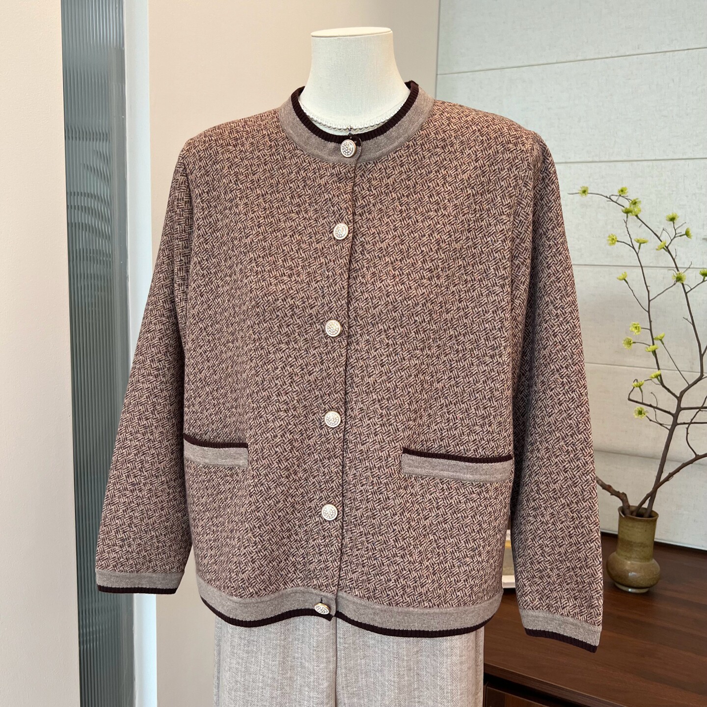 春秋大码奶奶装花色开衫上衣