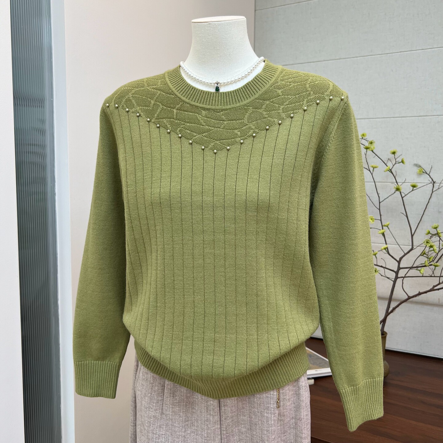 妈妈秋装圆领毛衣钉珠百搭内搭