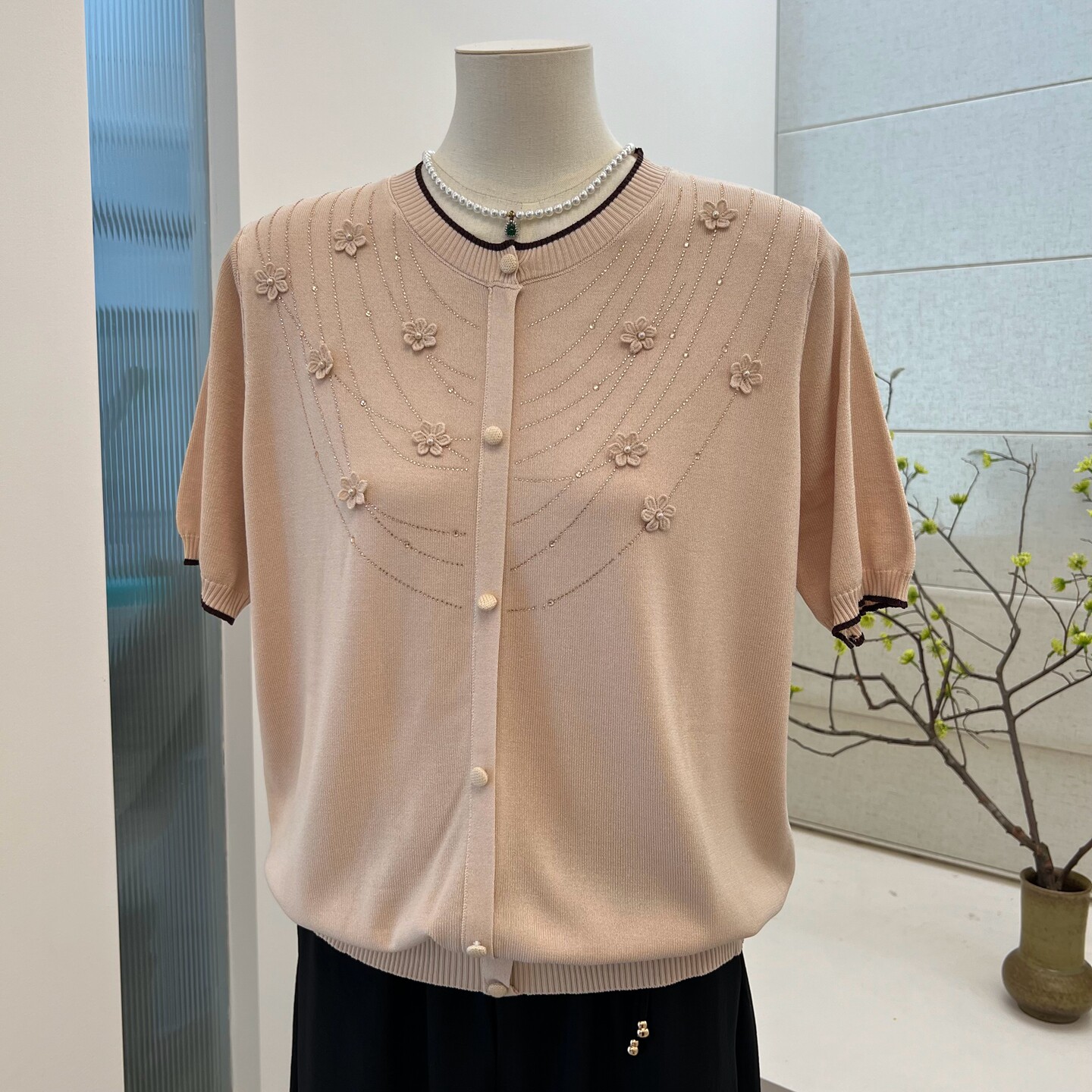 夏季薄款纯色妈妈装t恤短袖针织衫圆领套头宽松中老年紫色上衣女