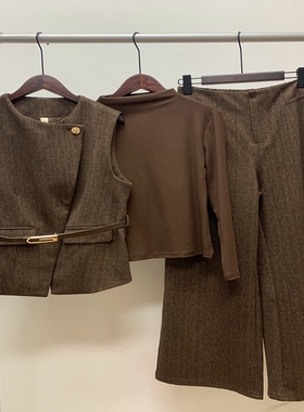 春秋气质妈妈装套装40岁50中年女士三件套马甲长袖上衣裤子女装