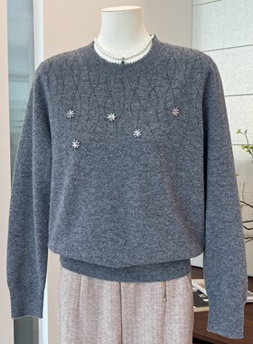 100纯羊毛套头毛衣女圆领妈妈装