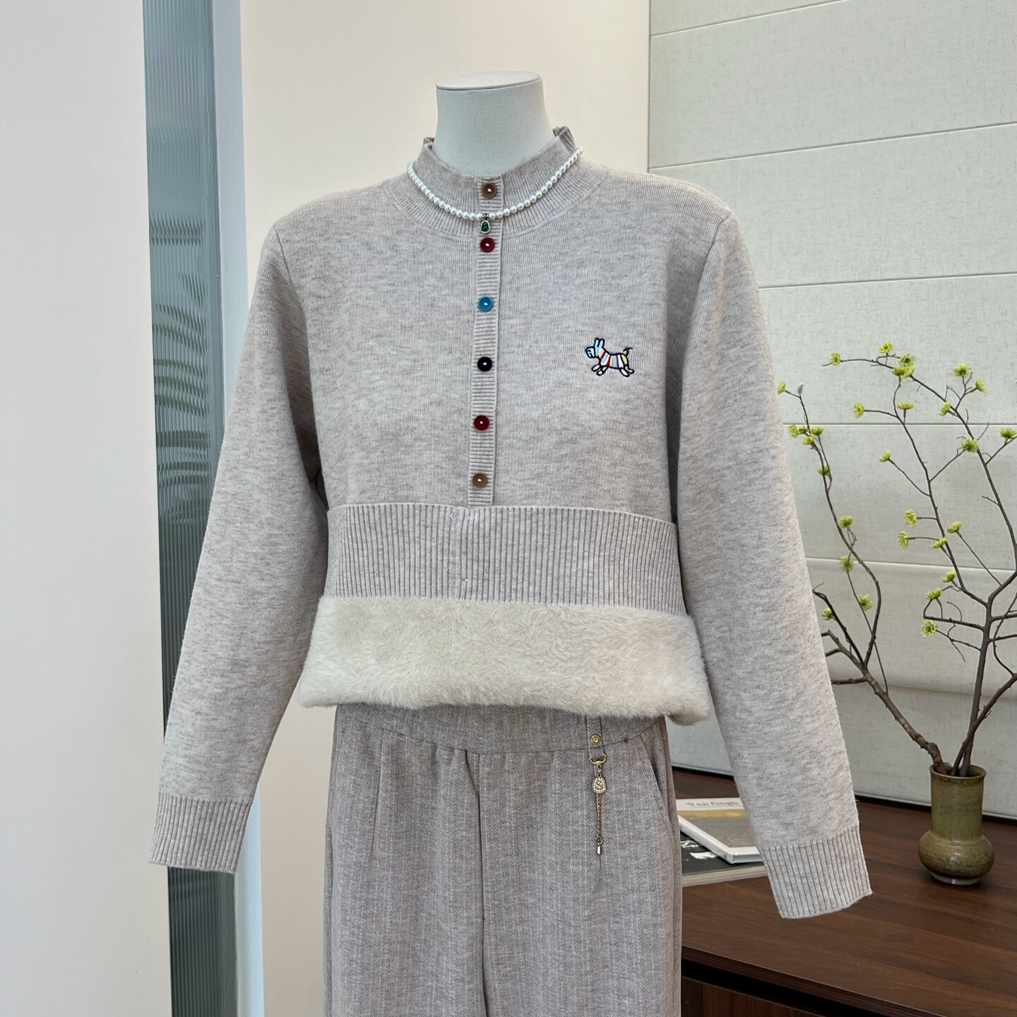 妈妈装半高领加绒毛衣女秋冬