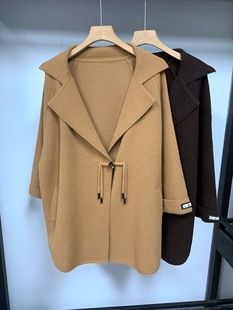 秋冬年轻妈妈装双面呢子外套洋气大码宽松中老年开衫中长款大衣女