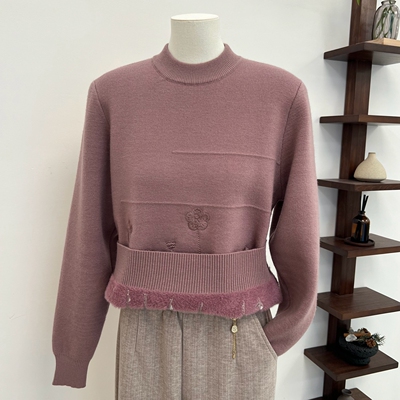 大码妈妈装冬季加绒毛衣纯色