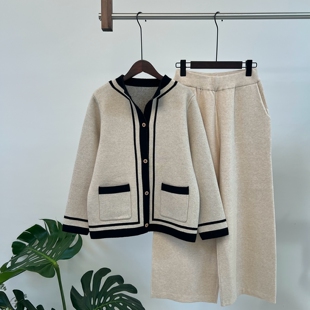 秋季 纽扣针织衫 妈妈套装 长裤 毛衣中老年春秋两件套女 上衣开衫 时尚