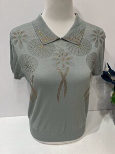 夏季新款妈妈装薄T恤桑蚕丝针织翻领大码宽松中老年短袖套头上衣