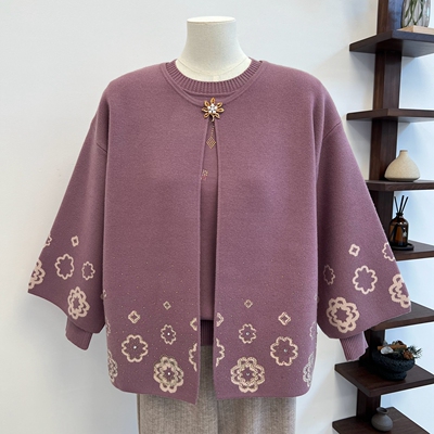 秋冬中老年妈妈装针织衫两件套