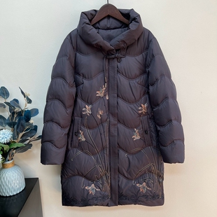 羽绒服外套刺绣长款 中长款 保暖老人衣服 中老年妈妈装 高端国风冬季
