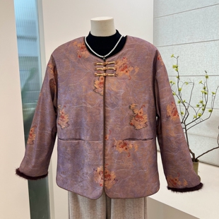 高贵冬季奶奶装加绒加厚圆领棉服花色外套中老年老太太棉衣棉袄女