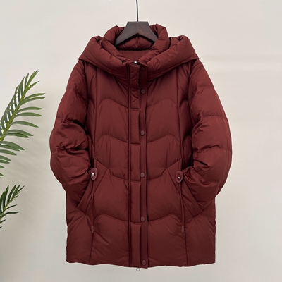 冬季妈妈装纯色连帽羽绒服外套