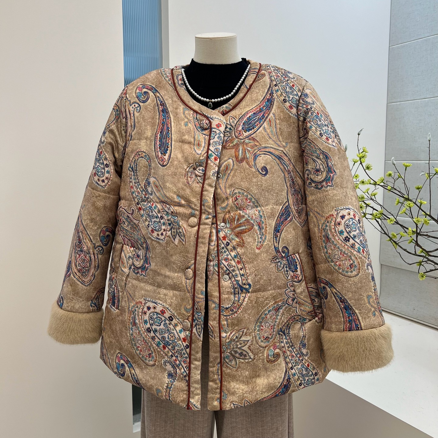 冬季棉服加厚加绒奶奶装圆领外套