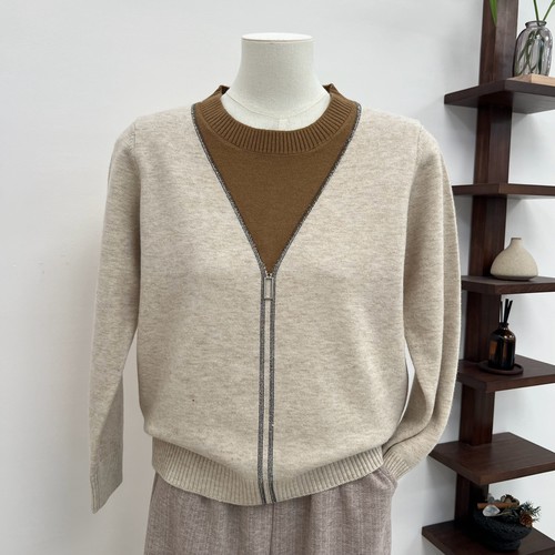 秋冬妈妈装圆领假两件针织保暖