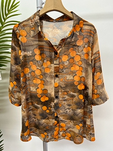 夏季薄款花色新品妈妈装雪纺衬衫中老年人奶奶翻领上衣防晒衣服女