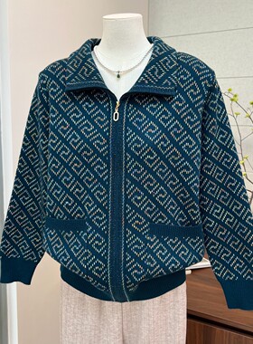 大码宽松秋冬奶奶装翻领长袖毛衣