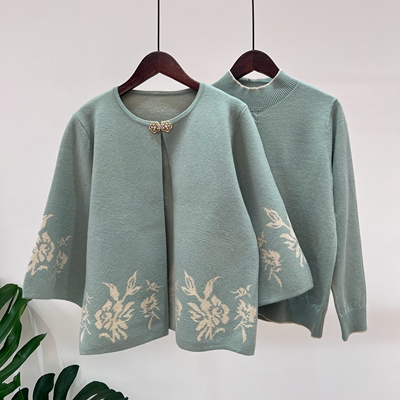 秋冬时尚妈妈装针织套装女开衫