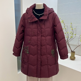 冬季奶奶装90白鸭绒羽绒服中长款外套中老年妈妈老太太保暖上衣女