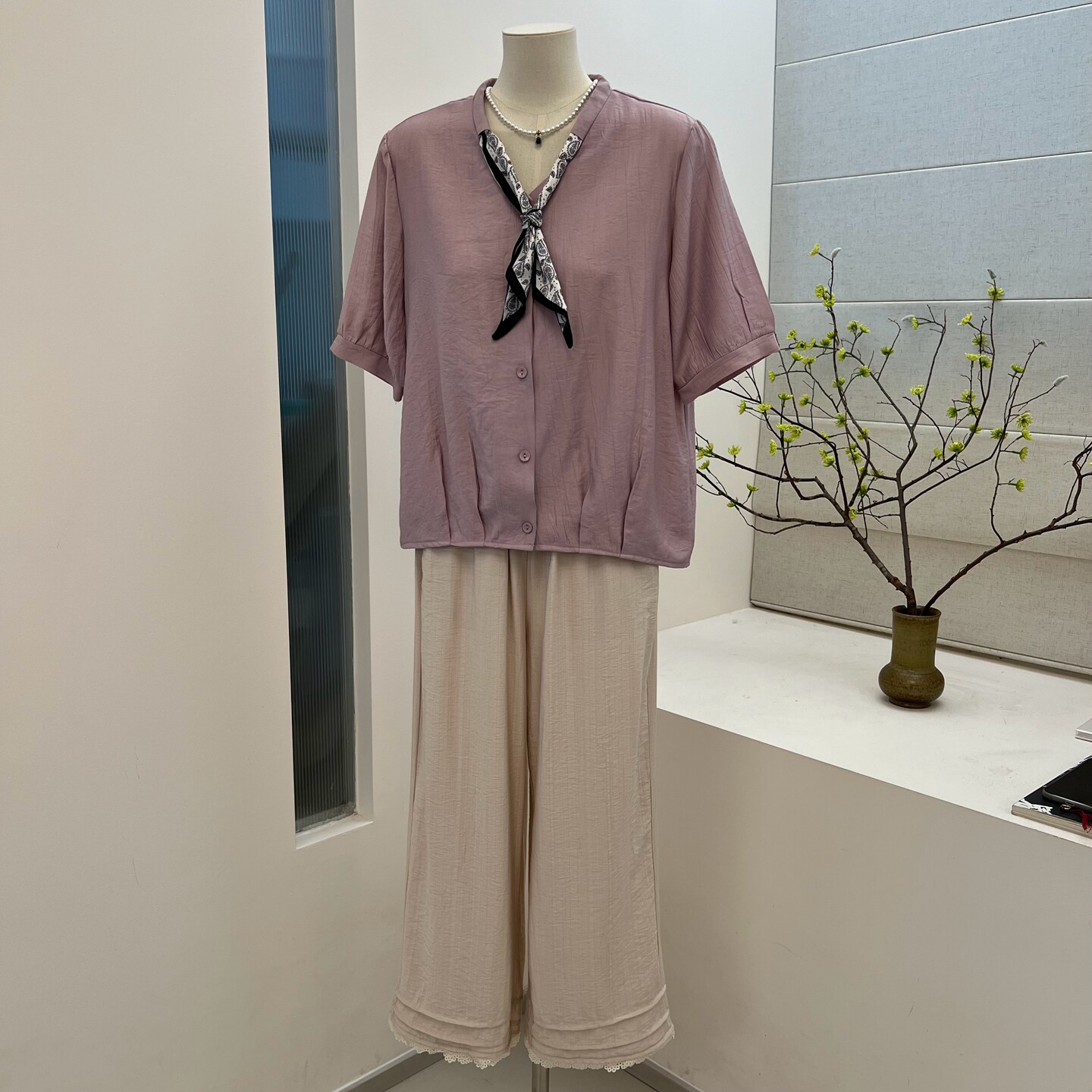 夏季新品妈妈装仿棉麻两件套衬衫