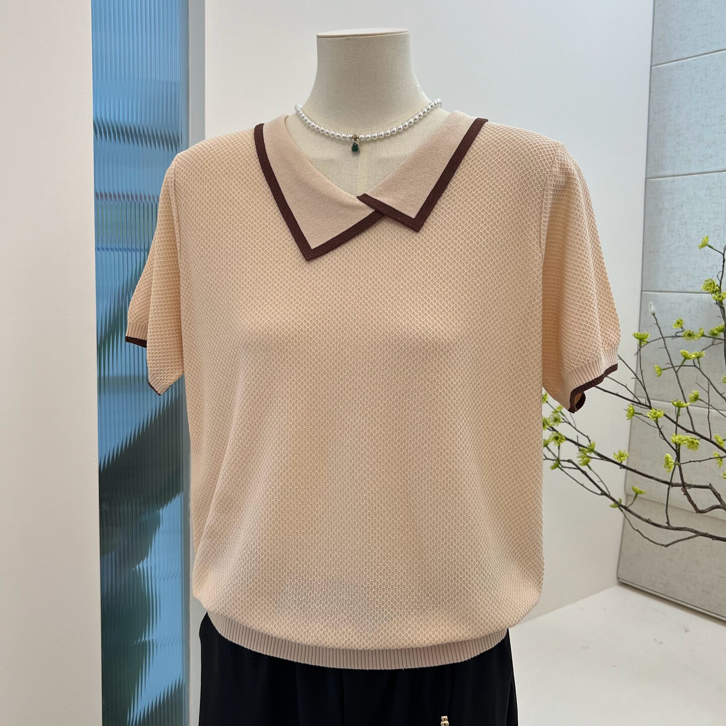 夏季薄款年轻妈妈装t恤翻领套头宽松针织衫中年简约短袖上衣女装