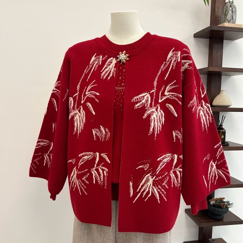 秋冬新款妈妈装针织两件套上衣